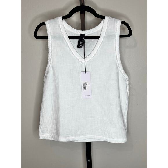 Bobi Sleeveless V-Neck Boxy Cropped Tank Top White Women's Size Medium NWT - Picture 2 of 6